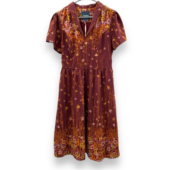 ModCloth Lively Identity Burgundy Floral Short Sleeve Mini Dress Size L NEW - Picture 3 of 13